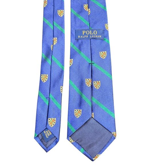 Polo Ralph Lauren Repp Tie Crest Striped Italian Silk Handmade Blue Green Dress - Picture 3 of 7